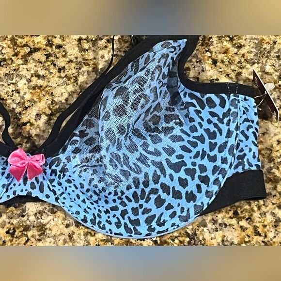 Parade Animal Print underwire bra Size Small Blue Black Pink Bow - Picture 3 of 6